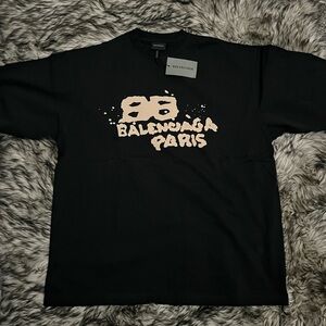 Distressed Balenciaga Black Graphic T-Shirt for Men